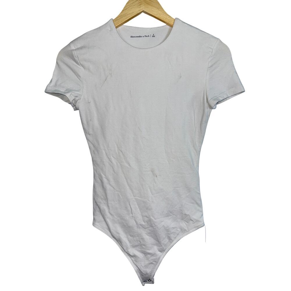 Abercrombie & Fitch White Knit Crewneck Short Sleeve Bodysuit Top Womens Size S